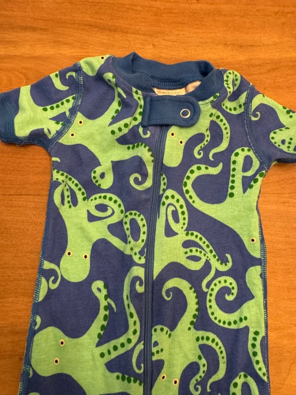 Hanna Andersson Octopus Short Sleeve Zip Romper Blue & Green 6-12M — Like New